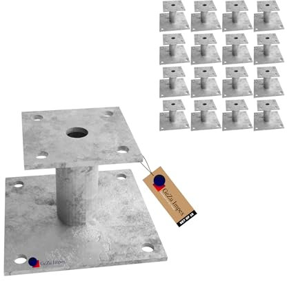 GeZu Impex Support de poteau Galvanisé à chaud Lot de 16 70 x 70 mm platine poteau bois pied poteaux clôture