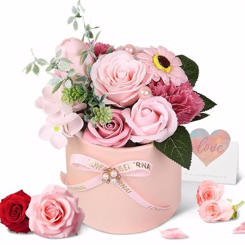 Cyiecw Ewige Rosen Geschenkbox - Parfümierte Konservierte Infinity Rosen für Frauen, Romantisches Geschenk für Muttertag Valentinstag Geburtstag Jubiläum (Rosa)