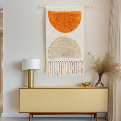 BMIDOT Boho-Hintergrund, Baumwolle, Wandbehang, Dekoration, Quaste, handgefertigte Wandkunst, Dekoration für Wohnheim, Kinder, Wohnzimmer, Schlafzimmer, Tür, Eingang, Heimbüro