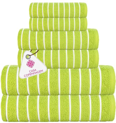 Casa Copenhagen Ecstatic Juego Toallas 6 Piezas - Verde Lima, 600 g/m², 2 Toallas baño, 2 Toallas Mano, 2 paños Fabricado en Suave algodón Egipcio para baño, Cocina y Ducha.