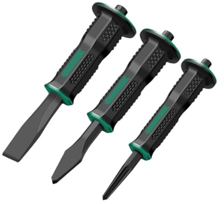 Fenteer 3X Rock Chisel Set Hand Tool Versatile with Hand Protection Manual Tools Point Flat Cold Chisel for Rock Mortar Stone Cutting