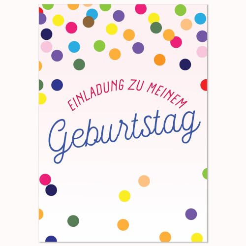 Edition Colibri Einladungskarten Geburtstag Konfetti A6, 10 Stück bunte Partyeinladung für Kindergeburtstag Junge und Mädchen, Geburtstagseinladungen, Karten-Set zum Beschriften
