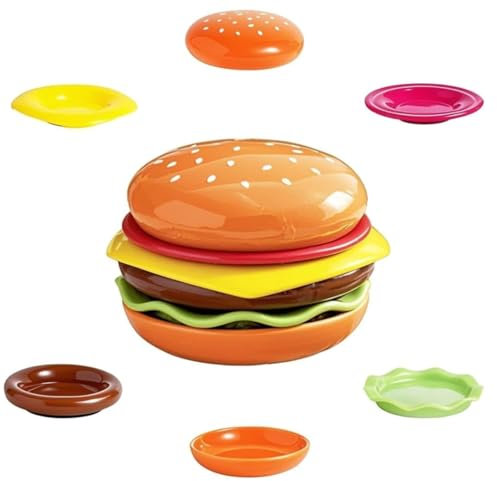 Set di piatti per hamburger impilabili a 6 strati, mini piatti piani per hamburger, carino hamburger, contenitore per salsa di hamburger, antipasto, snack