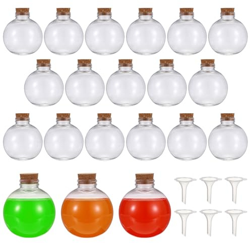 OwnMy 20PCS 8 oz Plastic Potion Bottles with Corks, Small Empty Bottles for Drinks Wedding Party Favors, Halloween Potion Cork Jars Spell Jars for Witchcraft, Clear Sand Art Bottle for DIY Gift Crafts