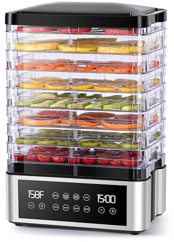 Food Dehydrator, 8 Trays Stainless Steel Food Dehydrator with 48H Adjustable Digital Timer and Temperature Control, Dehydrators for Mint, Fruits, Vegetables