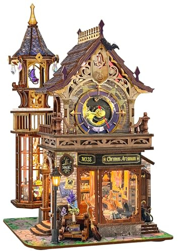 Time Magic Club DIY Miniatur Haus, Rotierender Turm Book Nook Kit mit LED | Magie Miniature House 3D Holzpuzzle Erwachsene, Miniatur Bibliothek Bausatz für Kreative, Geschenk für Bücherregal Deko