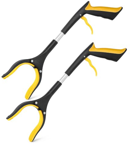Grabber Stick (2-Pack) 42cm/16 Litter Pickers for Children, Lightweight Grabbers for Disabled with Strong Grip & Soft Handle (42 cm, Yellow)