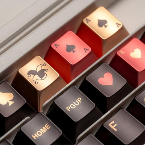 PBT Keycaps with metallic paint and poker motif, 112 keys in black/gold/red | sublimation printing, Cherry profile for 61/64/66/68/75/84/87 MX switches