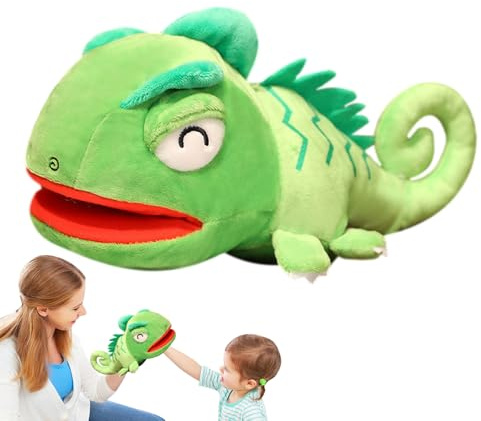Lizard Hand Puppet – Realistischer, interaktiver Chameléon aus Plüsch | Lernspielzeug für | Tierleckage mit beweglichem Mund | kreatives Geschenk für Jugendliche
