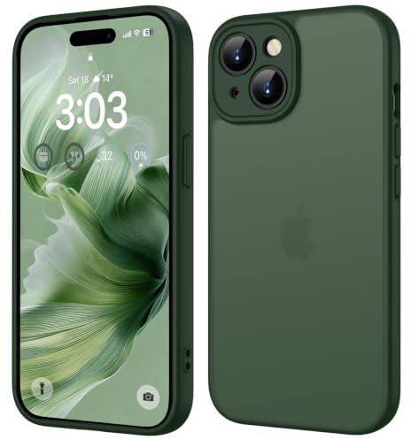 ORDA für iPhone 15 Hülle, Vollständiger Kameraschutz, Grün | Stoßfest Kratzfest, Anti-Fingerabdruck, Transluzente Rückseite, Matt Handyhülle für iPhone 15