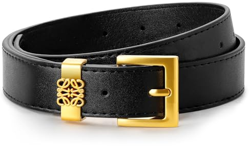 ZHUOMOT Gürtel Damen Schwarz mit Goldschnallen, Breite 2.8CM, Verstellbarer Ledergürtel Damen Gürtel Mode Damengürtel für Jeans Kleider Hosen, Dupes Taillengürtel Geschenke für Frauen, Länge 102CM