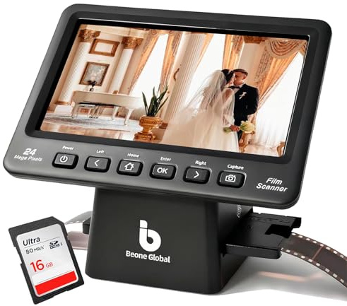 BEONEGLOBAL ClearScan P7 Film Scanner with SD Card,7” LCD,Upgraded Version, 24MP High-Resolution 35mm/135/126/110/Super 8 Film & Slide Converter, Quick Digital JPEG Conversion
