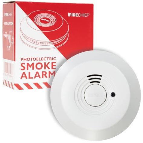 Firechief 10 Year Battery Optical Smoke Alarm (FBSD10) | Photoelectric Sensor | LPCB Approved to EN 14604:2005 AC:2008 | Ceiling Mount | Low Battery Warning | Easy Fit with Separate Base