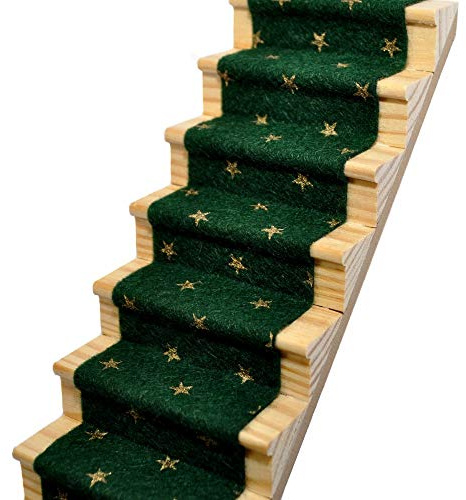 Dolls House Ivy Green Stair Carpet with Gold Stars (CASG44STAR) - 1:12 Scale Miniatures | Minimum World