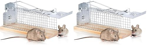 SWISSINNO Piège Vivant Cage à Souris - en Bois et Métal - Capture et Libération des Souris - Amical + Réutilisable - Intérieur/Extérieur - 1 Piège (Lot de 2)