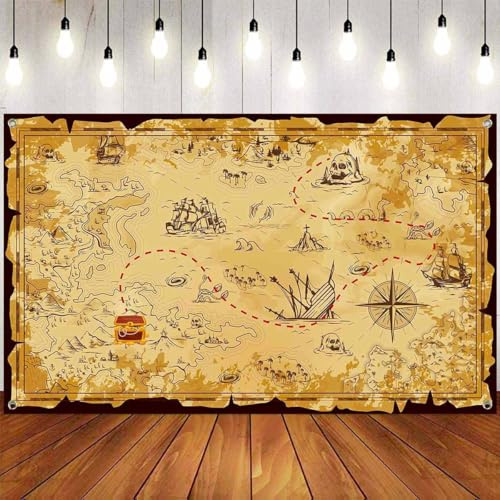 Piraten Hintergrund Dekorationen Supplies 110x180cm Schatzkarte Hintergrund für Halloween Geburtstag Karneval Schatz Abenteuer Party Dekor Piraten Photo Booth Requisiten Fotografie Hintergrund