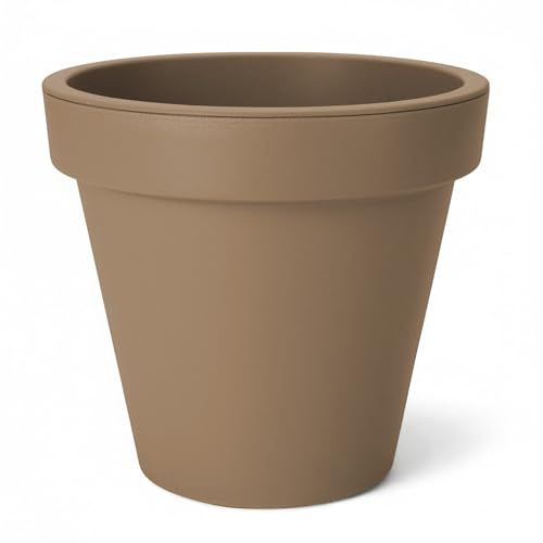 Spetebo Kunststoff Pflanzkübel XXL rund Ø 58 cm - Mokka - Blumenkübel groß für Außen und Innen - Garten Pflanztopf Blumentopf Pflanzgefäß Übertopf