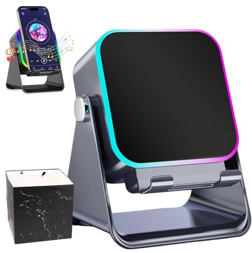 5-in-1 Induction Speaker for Mobile Phone, Wireless Bluetooth Speaker with Adjustable Stand, 8-Mode RGB Light & 5000mAh Power Bank, Stereo Sound Audio Dock for iPhone, Android & Tablets (Black)
