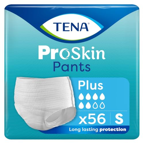 TENA ProSkin Pants Plus, Incontinence Underwear, Small, 4 Packs (56 Count) | Incontinence Underwear for Men & Women, Moderate to Heavy Leakage, Fast Absorption, Odour Control & Triple Skin Protection