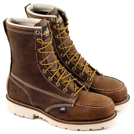 Thorogood American Heritage 8” Steel Toe Work Boots for Men - Full-Grain Leather with Moc Toe, Slip-Resistant Heel Outsole, and Comfort Insole; EH Rated, Trail Crazyhorse - 8 D(M) US