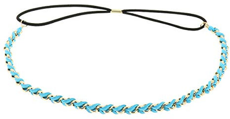 Blaues Damen Haarband - Goldenes Suede Geflochtenes Hairband, Samtaspekt - Einheitsgrößer Dünnes Stirnband - Hochzeit Vintage Headband - Original Look Boho, Hippie