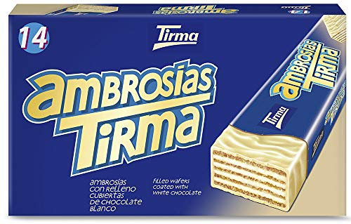 Tirma Gaufrettes au Chocolat Blanc 301g | 1 boîte cadeau - 14 barres à grignoter emballées individuellement | Fourrées à la crème onctueuse | Sans OGM | Convient aux végétariens