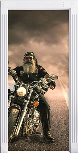 Stil.Zeit Möbel Biker im Nebel auf Highway USA als Türtapete, Format: 200x90cm, Türbild, Türaufkleber, Tür Deko, Türsticker