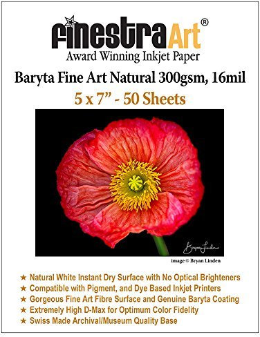 5 x 7 Baryta seidenglänzender Fine Art Natural Inkjet Papier 300 g/qm, 50 Blatt