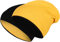 2 in 1 Wendemütze - Reversible Slouch Long Beanie Jersey Baumwolle elastisch Unisex Herren Damen Mütze Heather in 24 (8) (Black/Yellow)