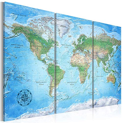 decomonkey Bilder Weltkarte 120x80 cm 3 Teilig Wandbild Groß Leinwandbild XXL Deko Wohnzimmer Schlafzimmer Büro Wanddeko Leinwand Pictures For Wall Poster Welt Karte Landkarte Kontinente bunt