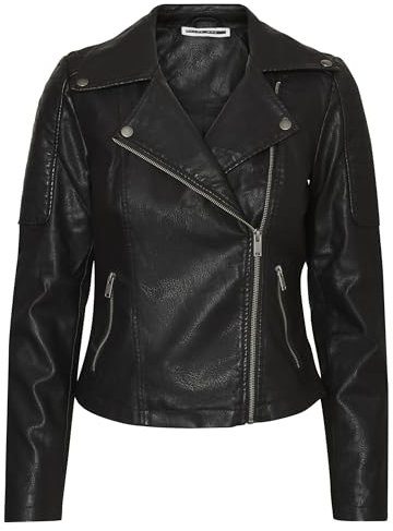 NOISY MAY Veste en Similicuir pour Femme Biker Jacket Übergangsjacke Langarm Shacket PU Coated NMREBEL, Couleurs:Noir-2, Taille:L