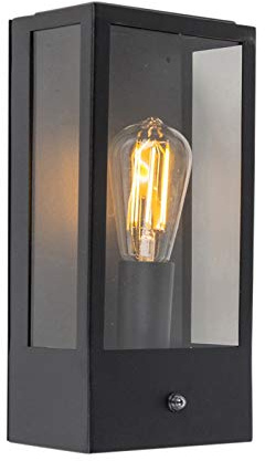 Qazqa Modern außen Wandleuchte, Außenlampe mit Tageslichtsensor, Wandlampe für den Garten - Rotterdam - Schwarz, max. 60W, Geeignet für LED, 10cm, IP44, Rechteckig
