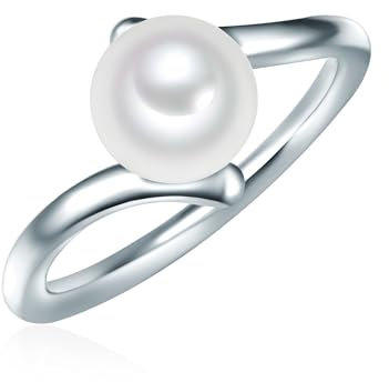 Valero Pearls Damen-Ring Welle Sterling Silber 925 Süßwasser-Zuchtperlen Button 8 mm weiß - Modern-Ring für Frauen Perlenring Süßwasser-Perle