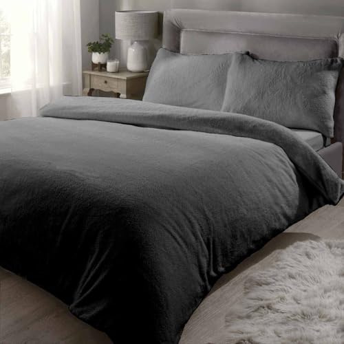 Rapport Home Soft Luxurious Teddy Fleece Quilt Cover Bedding Set Single Charcoal
