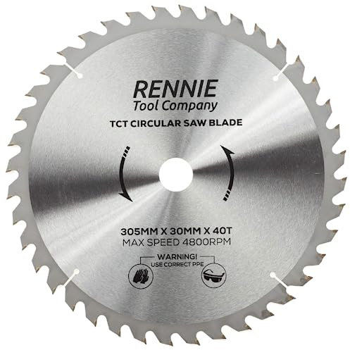 Rennie Tools - 305mm x 30mm x 40T TCT Circular Wood Saw Blade Includes 25mm 20mm & 16mm Bore Reduction Rings. Compatible with Bosch Makita Dewalt Circular Saw Etc.