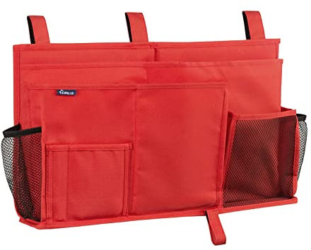 Surblue Nachttisch Caddy Hängebett Organizer Aufbewahrungstasche Tasche für Etagen-und Krankenhausbetten, Studentenwohnheime, Babybettgitter, Lager 8 Taschen(Rot)
