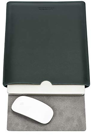 LUOHANGE 13-Inch Genuine Leather Laptop Sleeve Case with Mousepad for 13 Inch MacBook Pro Model A1989 / A1708 / A1706 and MacBook Air A2179 A1932, Surface Laptop (13 Inch, Army Green)