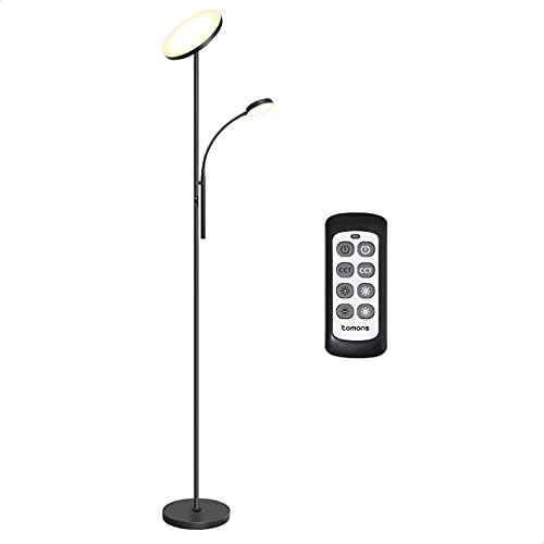tomons Stehlampe Wohnzimmer, LED Stehlampe Dimmbar, Stehleuchte Stufenlos, Deckenfluter mit Verstellbare Leselampe Modern, 3 Farbtemperaturen, mit Fernbedienung, für Büro Schlafzimmer