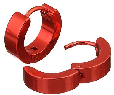 BlackAmazement Set di 2 paia di orecchini a cerchio in acciaio inox 316L in tinta unita Huggie 4 mm larghezza orecchino metallico viola rosso rosa verde uomo donna, Acciaio inossidabile