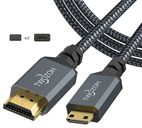 Twozoh Mini HDMI auf HDMI Kabel 5M, geflochtenes HDMI auf Mini HDMI Kabel, unterstützt 3D, 4K/60Hz, 1080p, 720p
