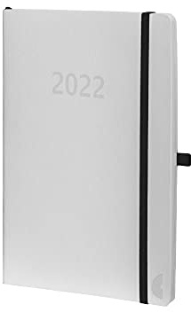 Chronoplan 50972 Buchkalender Kalendarium 2022, im handlichen Mini Format (ca. A6, 95x140mm) mit Softcover, Wochenplaner (1 Woche auf 2 Seiten, mit Stiftschlaufe, Einmerkband, Gummiverschluss), weiß