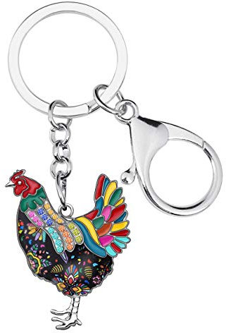 Emaille Metall Bauernhof Huhn Hahn Schlüsselanhänger für Frauen Auto Tasche Ringe Neuheit Charms (Vielfarbig)