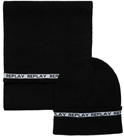 Replay Beanie + Scarf Set Black