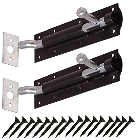 TERF® Heavy Duty Tower Door Bolt Barrel Slide Lock Cranked Necked Door Bolt Black 175mm [7''] Door Latch with Screws Ideal Door Locks for Internal and External Doors - Pack of 2