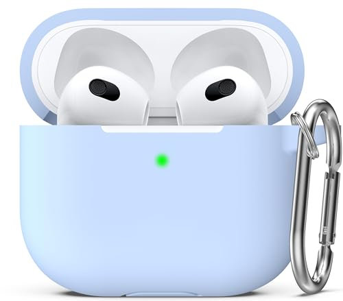 R-fun Kompatibel mit AirPods 3. Generation 2021 Ladecase-Abdeckung, Weiche Silikon-Schutzhülle Kompatibel mit Apple Airpod 3 Gen mit Schlüsselanhänger,Himmelblau