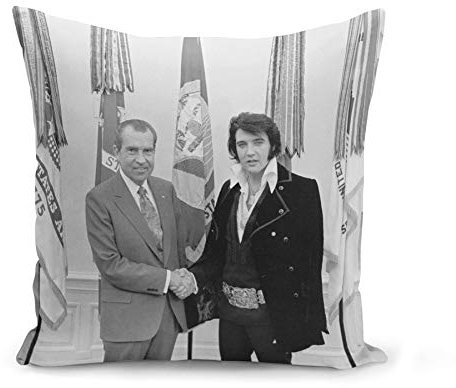 French Unicorn Kissenhülle Elvis Presley und Präsident Richard Nixon White House Sänger Rock'n'Roll (40 x 40 cm)