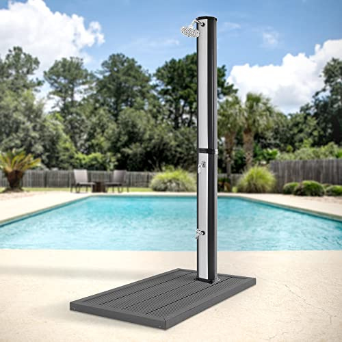 ML-Design Solardusche 35L 217cm eckig Silber-Schwarz mit Bodenplatte Dunkelgrau Solar Gartendusche mit Fußdusche/Regenduschkopf, warmes Wasser 60°C, Außendusche Pooldusche mit Gartenschlauch-Anschluss