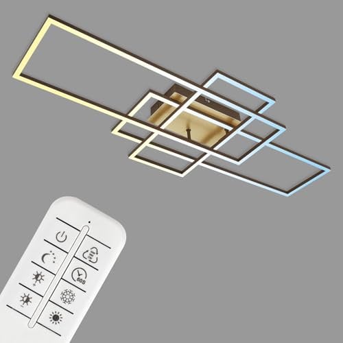 BRILONER - LED Deckenlampe mit Fernbedienung, dimmbar, einstellbar von warmweiß bis neutralweiß, LED Lampe, Deckenleuchte, Wohnzimmerlampe, Schlafzimmerlampe, Küchenlampe, 104x42x10 cm, Goldfarbig