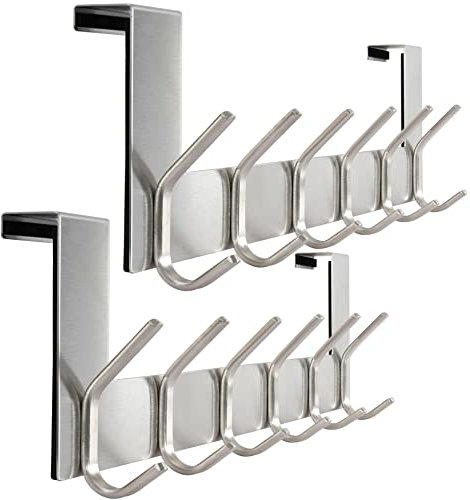 WEBI Türhaken zum Einhängen,Türgarderobe mit 6 Haken,Türaufhänger,Kleiderhaken Tür,Haken Tür,Türhakenleiste,2.1 cm,Silber,2 Stück