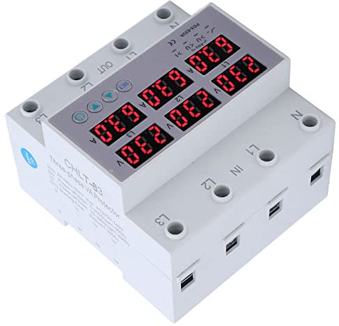 Trifásico DIN, Voltímetro de Riel Amperímetro Sobrevoltaje Automático Respuesta Rápida Protector de Sobrecorriente de Fábrica Seguro CA 390-500V 63A Protección contra (63A)